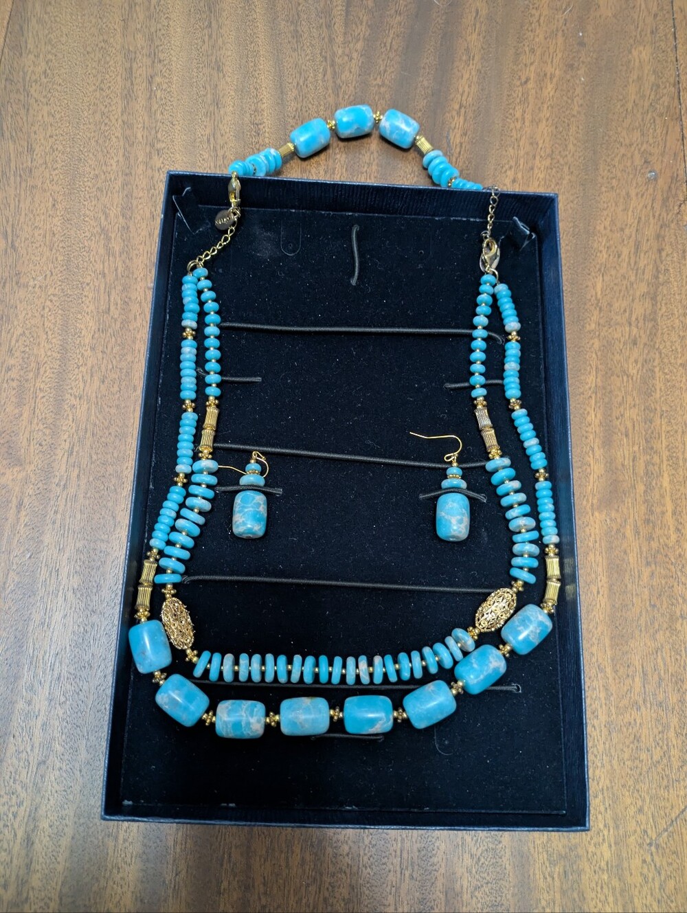 Stauer Necklace & Earrings.  Blue Jasper.